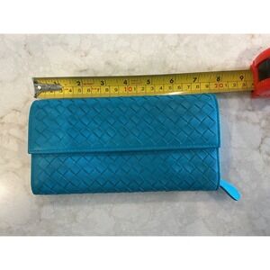 Botega Veneta Teal Woven Leather Continental Long Wallet